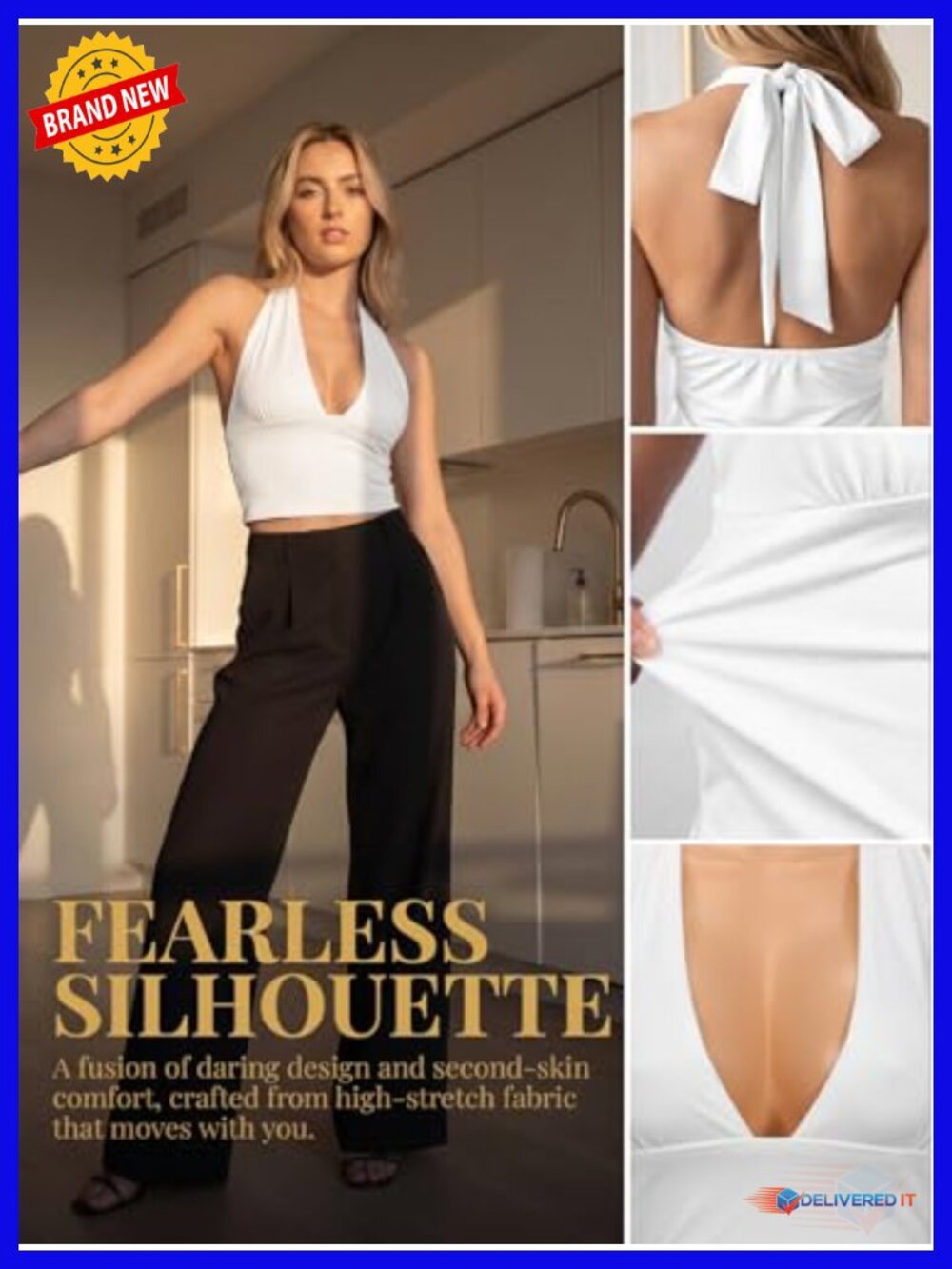 Halter Crop Tank Top Deep V-Neck Backless Corset Top - Picture 3 of 6